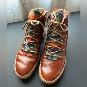 Josef Seibel Boots Womens Size 41 Red Leather Knit Cuff Lace Up Ankle Boots